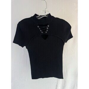 No Boundaries Medium Y2K Blouse Tie Chest Accent Ribbed